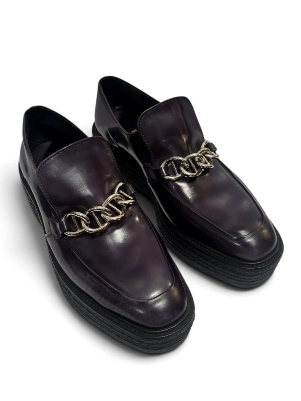 Prada Chain Platform Loafers Distressed Leather Chunky Shoe